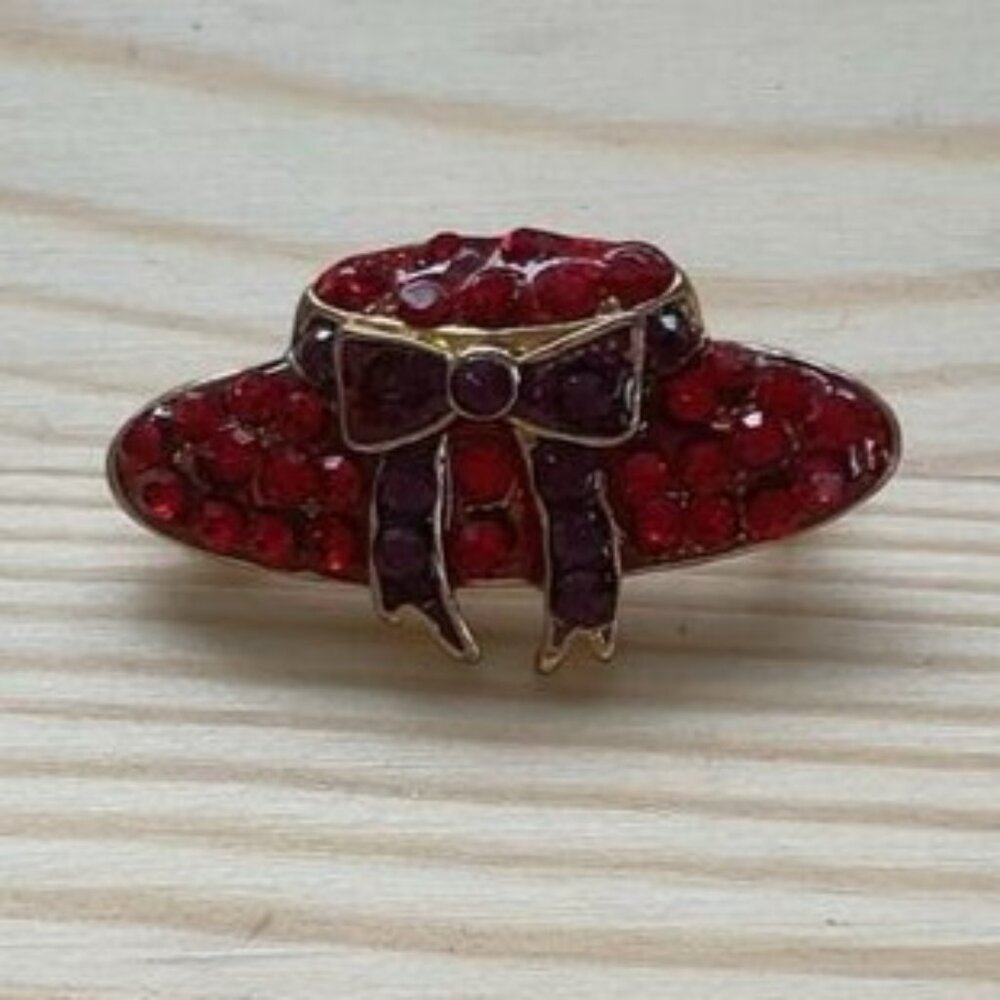 Red Hat Society Purple Bow Bejeweled Metal Brooch Pin